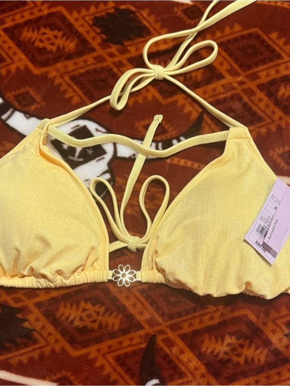 wild fable Yellow Triangle Bikini Top with Floral Charm